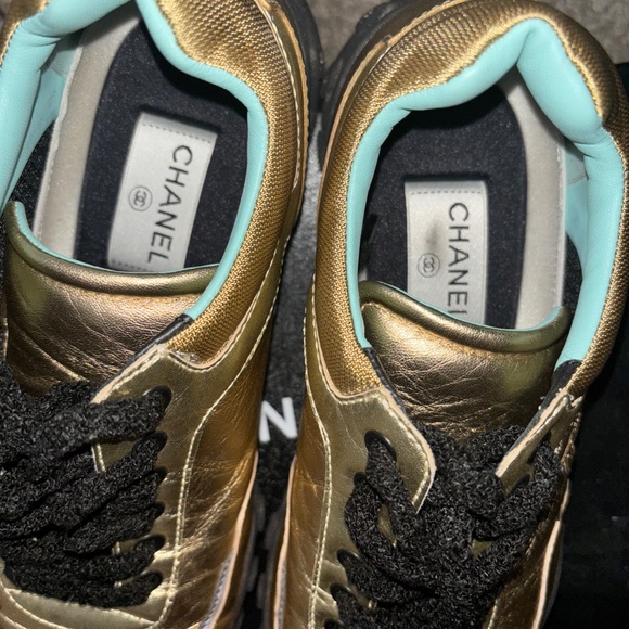Chanel Trainer Gold/Black Turquoise Inside Lining - Picture 3 of 5